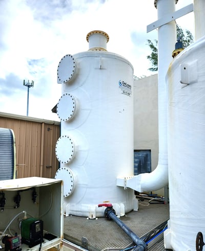 Odor control scrubber with degasifier