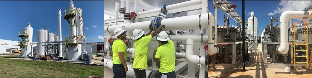 Three Images of workers installing a water treatment system
